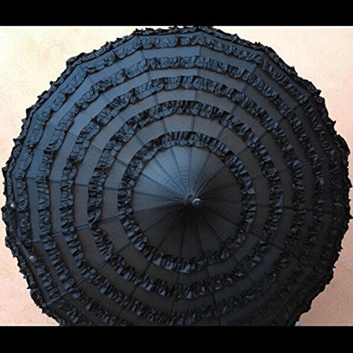 Outgeek R2U4165401M24AR354 Ladies Sunproof Umbrella Parasol Lace Flowers Pagoda-Shaped Victoria Style Long Handle (Black) 2 thumb #2