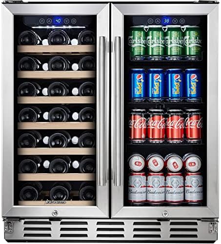 Kalamera Wine Fridge, 30 inch Built in Wine and Beverage Refrigerator, Dual Zone w/ 33 Bottles and 96 Cans Capacity, Digital Touch Control