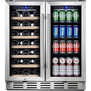 Kalamera Wine and Beverage Refrigerator, 30 inch Dual Zone Wine Fridge Freestanding Holds 33 Bottles and 96 Cans, Under Counter Refrigerator with Digital Touch Control