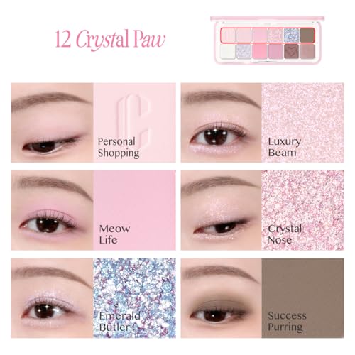 Image of CLIO Pro Eye Palette Air, 12-Color Matte & Shimmer Eye Shadow, Air-Fit Pigmented Buildable Color, Low Fallout, Cool Light Neutral Tone for Daily Makeup, Safe for Sensitive Eyes (12 CRYSTAL PAW)
