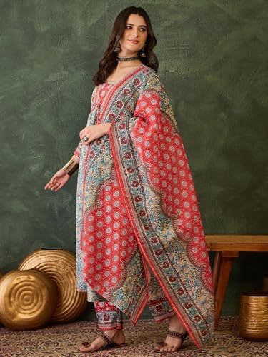 Image of Naixa Women's Rayon Lace Work A-Line Kurta with Pant and Dupatta Sets (NX2-726)