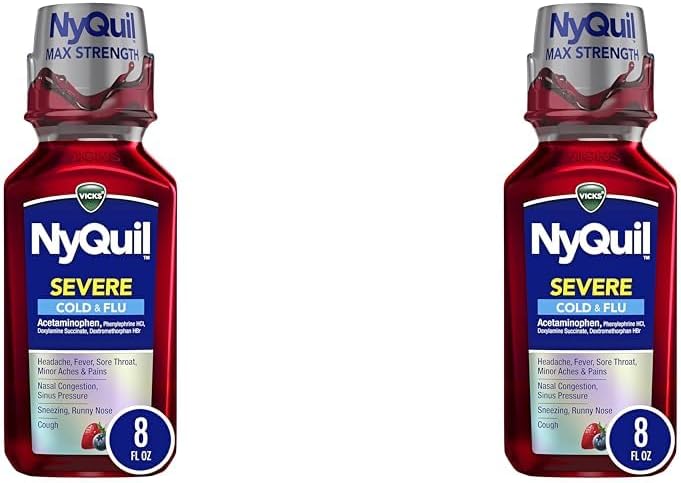 VicksNyQuil Severe Cold & Flu Nighttime Relief Berry Flavor Liquid 8 Fl Oz (Pack of 2)