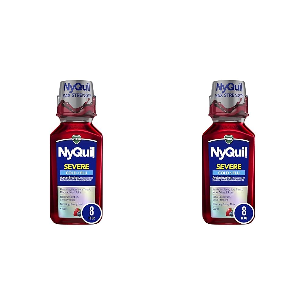 VicksNyQuil Severe Cold & Flu Nighttime Relief Berry Flavor Liquid 8 Fl Oz (Pack of 2)