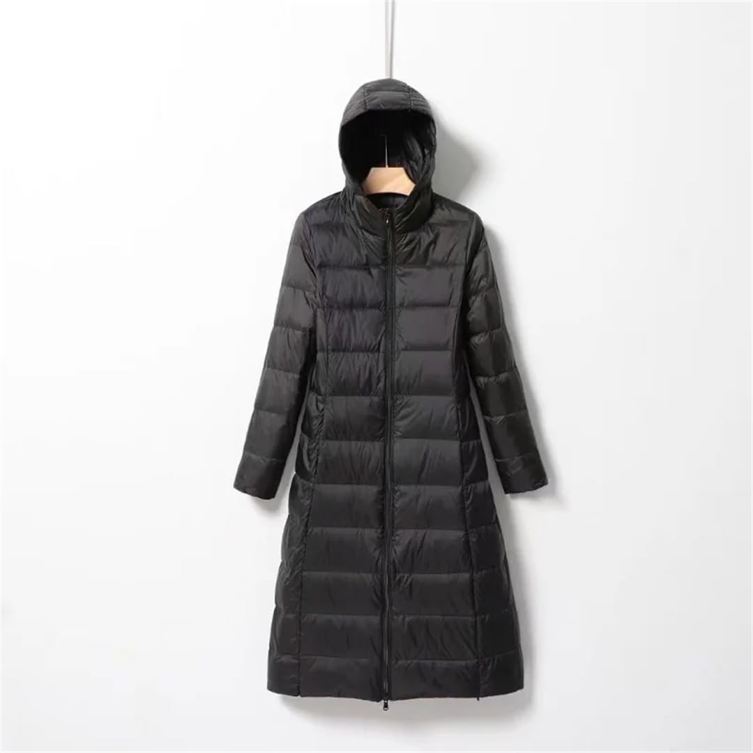 Yeuyyben Piumino lungo da donna, ultra leggero, al ginocchio, alla moda, slim fit, con cappuccio, piumino casual