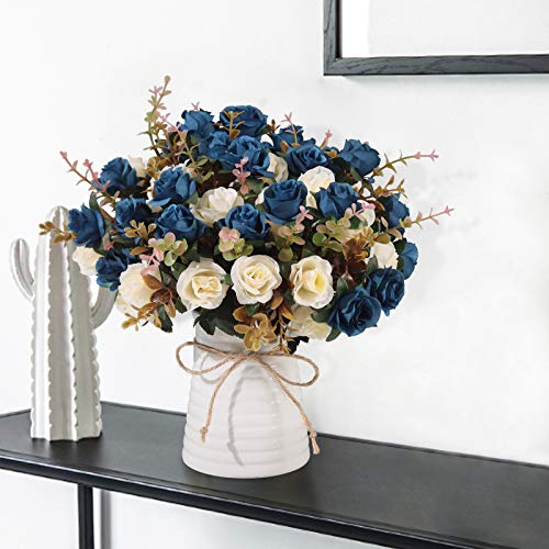 Moomass Artificial Rose Bouquets And Ceramic Vases, Fake Silk Roses, Suitable For Wedding, Dining Table, Office, Party And Home Decoration（Blue… #TOP4