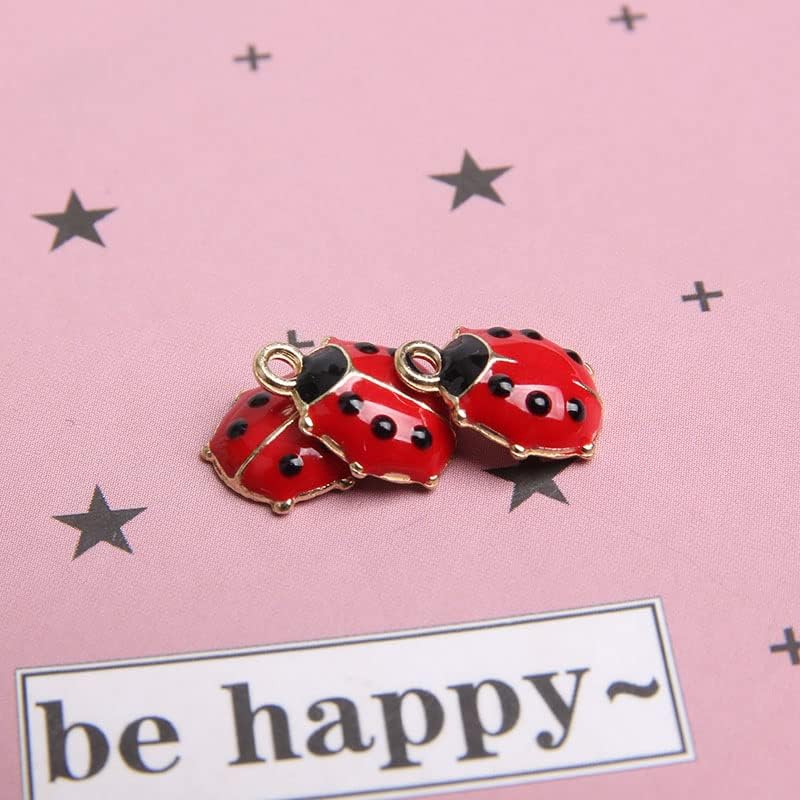 Acxico 20pcs 12x9mm Red & Black Ladybug Charms antique silver Pendants Making - Image 5