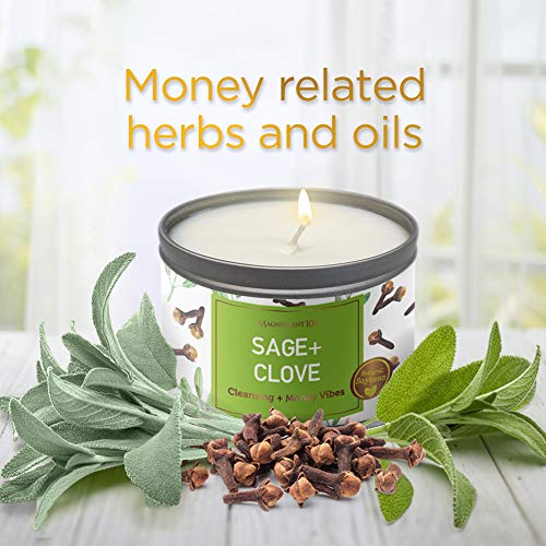 Sage + Clove Aromatherapy Candle For House Energy Cleansing And Money Attraction, Banishes Negative Energy I Purification And Chakra Healing - Natural Soy Wax Tin Candle For Aromatherapy 6Oz #TOP2