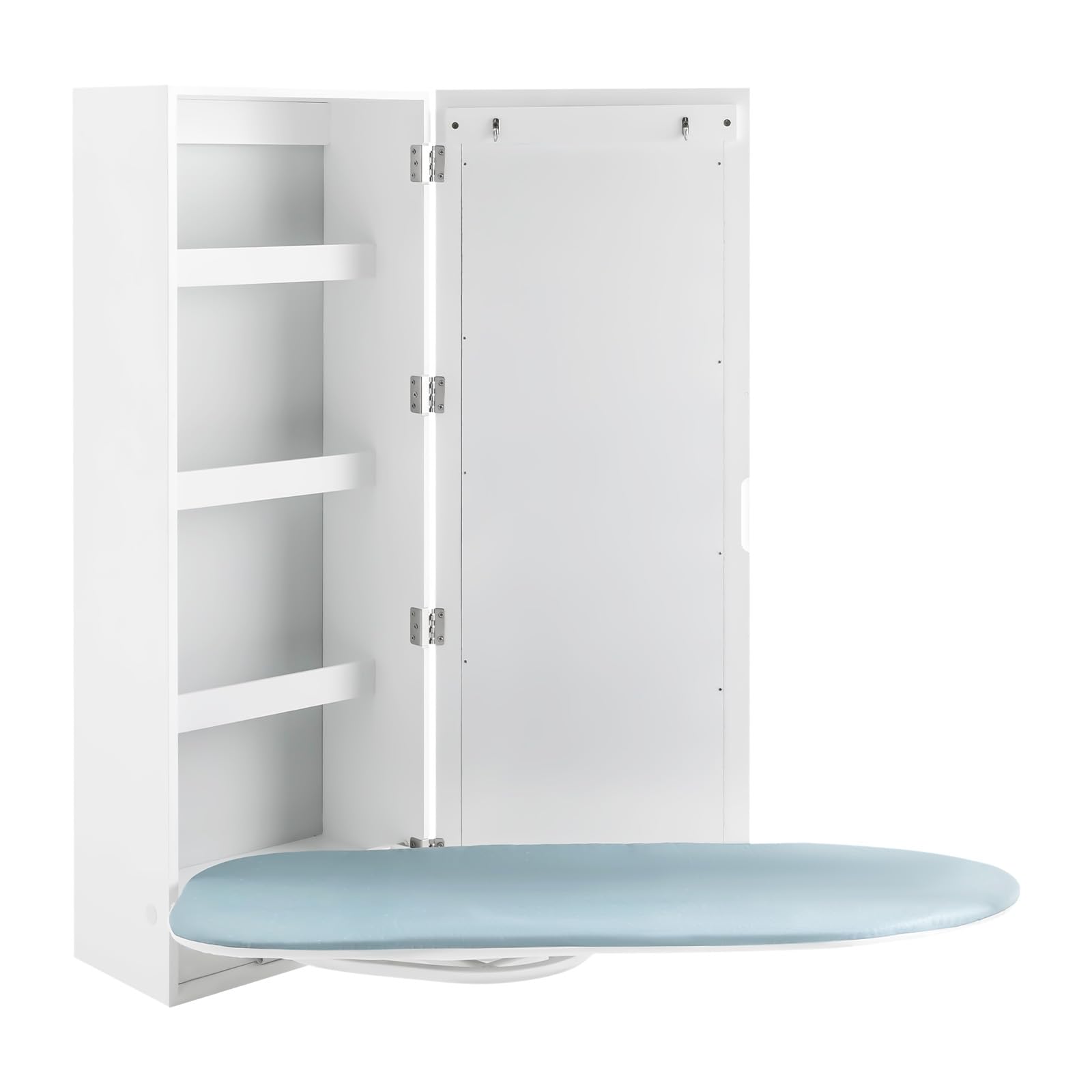 Bügelbrett Schrank Wandmontage Bügelbrett Schrank, 180° Klappbares Bügelbrett mit Spiegel, Schmaler Bügelbrettschrank zur Wandmontage, Platzsparend, Weiß
