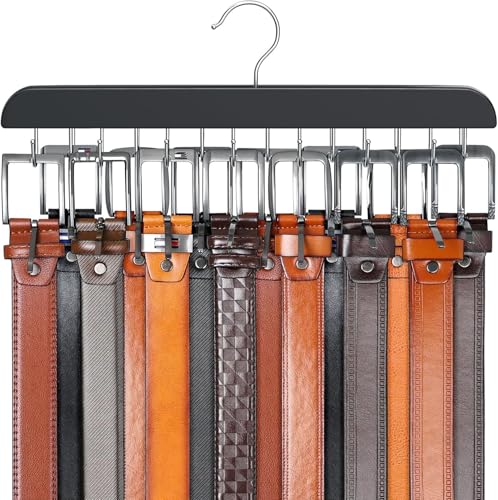 Cintre de ceinture pour armoire, max. 42 ceintures, organisateur de ceinture, accessoires d'armoire avec 14 crochets, étagère de ceinture, en bois solide, pour organisateur de placard et rangement