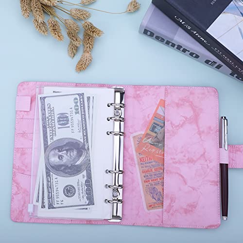 Antner A6 Budget Binder Refillable 6 Ring Notebook Planner Cover For A6 Refill Paper, Money Saving Binder For Cash Envelopes, Marble A6 Mini Personal Binder With Magnetic Buckle Closure, Pink #TOP3