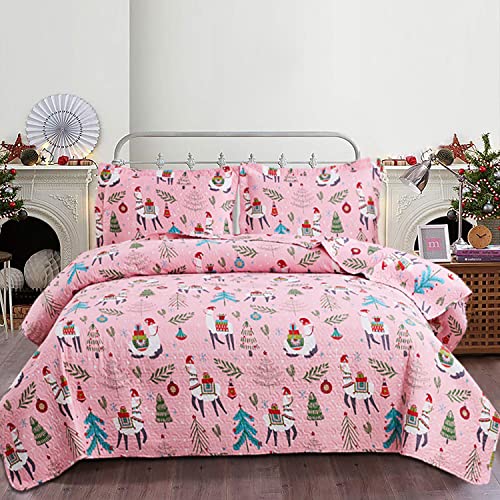 Chesity Christmas Bedding Quilt Set Queen Size 3-Piece Kids Bedspread Xmas Bedding Set With Alpaca Pattern Lightweight Coverlet Cover For All Season thumb #6