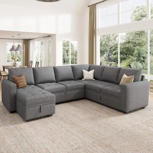 Image of HONBAY Modular Sleeper Sectional Pull Out Bed with Storage,Grey