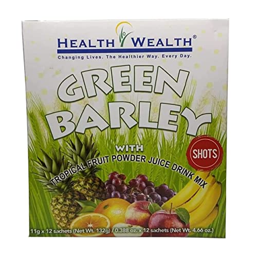 WHOLE FOODS SUPERFOOD GREEN DRINK POWDER - Health Wealth Green Barley Juice with Digestive Enzymes, Liquid Chlorophyll & Amino Acids - Mix with Tropical Fruit Athletic Green Organic Powder 12- Sachets