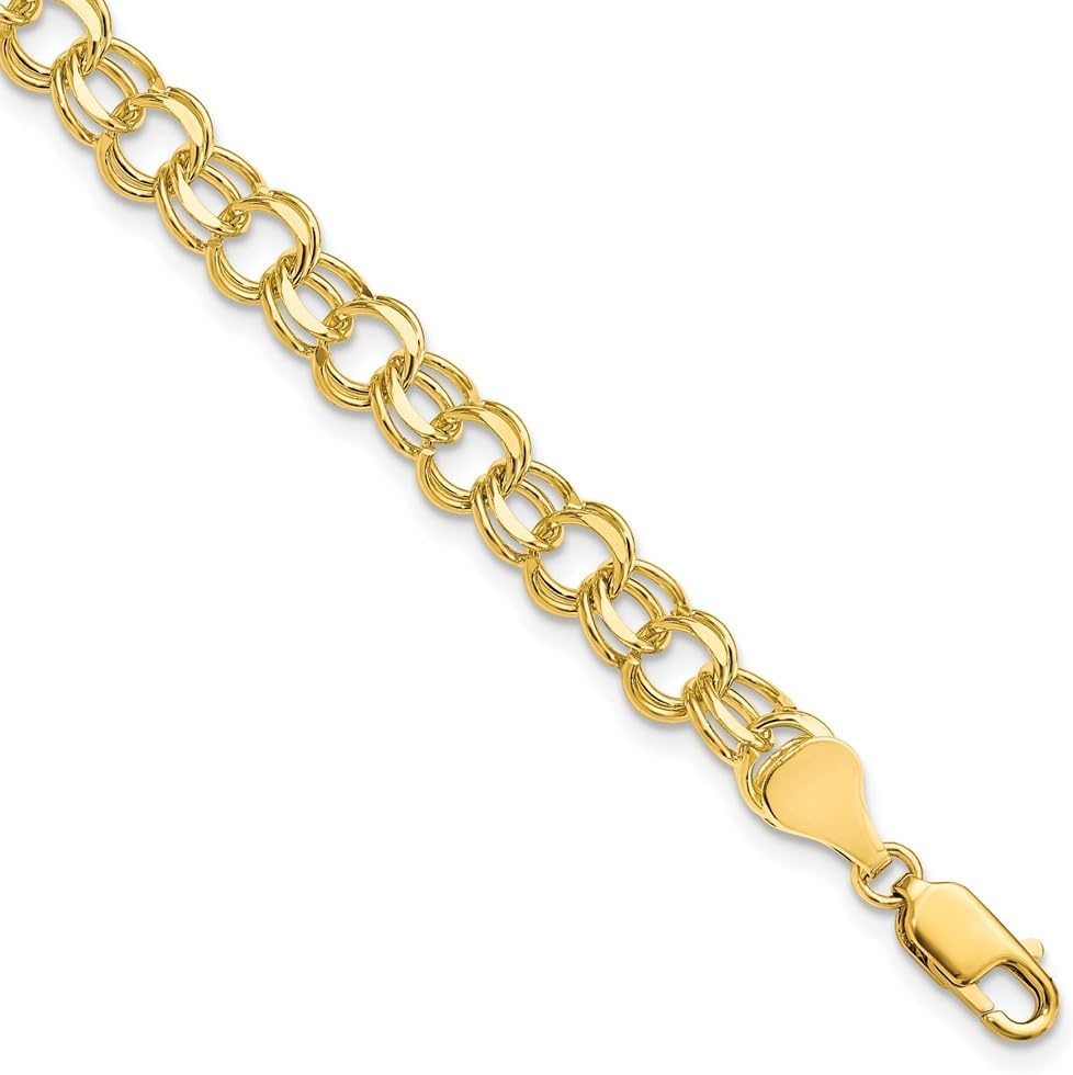 Diamond2Deal 10k Yellow Gold Solid Double Link Charm Bracelet