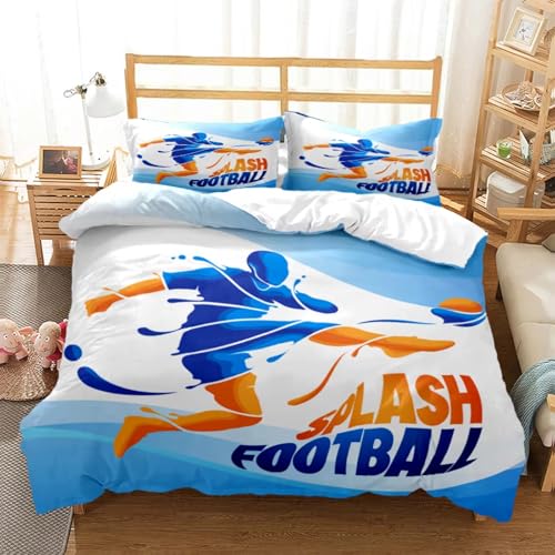 BJCJGGL Housse de Couette 140x200 Enfant Ballon De Football Bleu Parure de Lit 1 Personne avec Fermeture Éclair et 2 Taie d'oreiller 65x65 cm - Doux Respirant Microfibre Housse de Couette