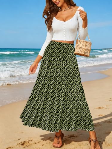 Image of NASHALYLY Women's Chiffon Elastic High Waist Pleated A-Line Flared Maxi Skirts