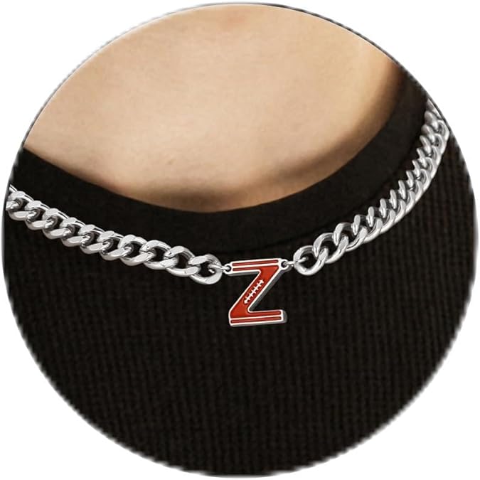 Football Necklaces for Boys Stainless Steel Initial Necklace with Letter A-Z 6.5mm Cuban Chain Gifts for Him Boys Men Teens 16+2 Inches
