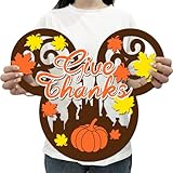 Thanksgiving Door Decorations Fall Mouse Wooden Door Hanging Sign Give Thanks Maple Leaf Pumpkin Fall Decorations for Thanksgiving Party Indoor Outdoor Wall Decor