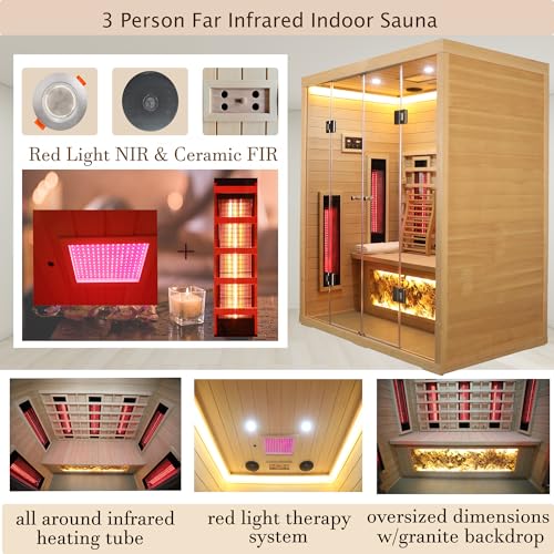 KUNSANA 3 Person Infrared Sauna Ceramic Infrared Sauna w/Red Light Therapy