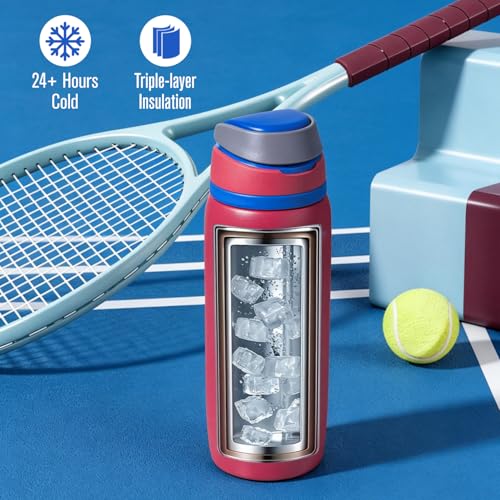 Image of Coolflask MegaSip Stainless Steel Water Bottles 40 oz with Straw, Insulated Water Bottle Leak-Proof, 24+ Hours Cold, BPA-Free Dishwasher Safe, Water Flask for Sports Gym Work Office, Crimson Cobalt