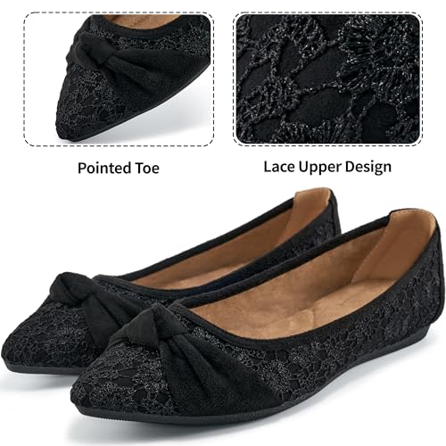 Ablanczoom Dress Shoes for Womens Flats: Dressy Comfortable Pointed Toe Bow Lace Mesh Ballet Flat Wedding Bridal Shoe for Women3