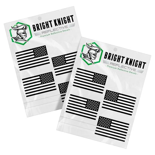 Image of Bright Knight Reflective American Flag Car Stickers, 2 inch x 1 inch, 8pcs Black US American Flag Decals for Trucks, Vehicles, Motorcycles, Windows & Hard Hats - Patriotic USA Vinyl Bumper Stickers for Cars