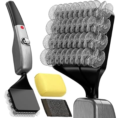 Reciprocating Electric Grill Brush, Fire-Resistant BBQ Grill Brush, Bristle-Free Grill Brush for Outdoor Grill, Grill Cleaner with 3 Heads, Silver