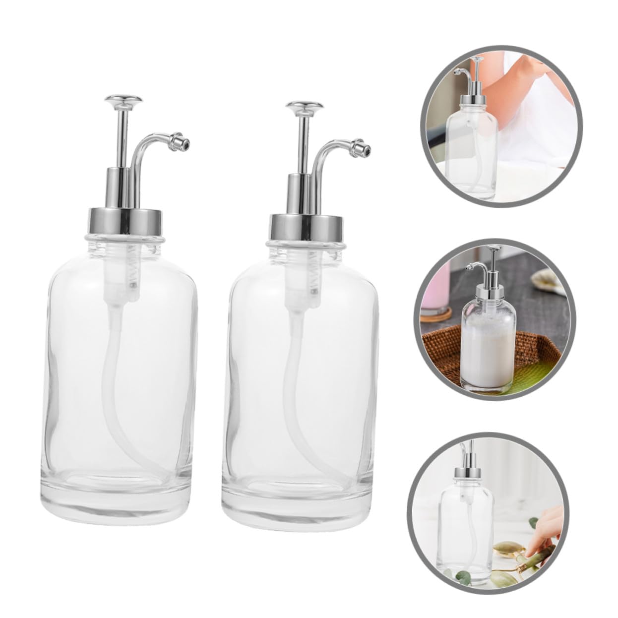 OUNONA Distributeurs à Pompe à Sirop Pompe Inox Argenté Lot de 2 en Verre 500ml Accessoire la Cuisine Pratique pour Bar et Maison