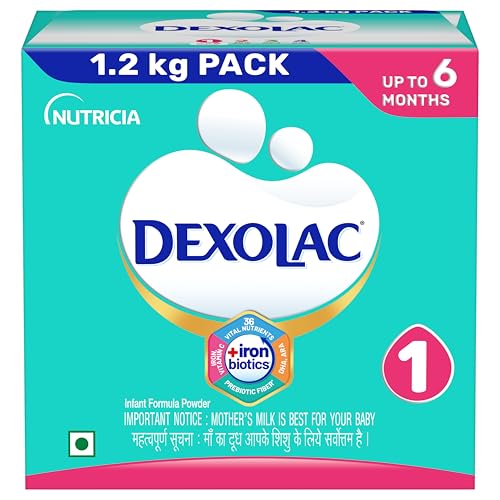 Dexolac Infant Formula Milk Powder for Babies - Stage 1 (Upto 6 Months) - with FOS and 36 Vital Nutrients - 1.2 Kg Large Pack