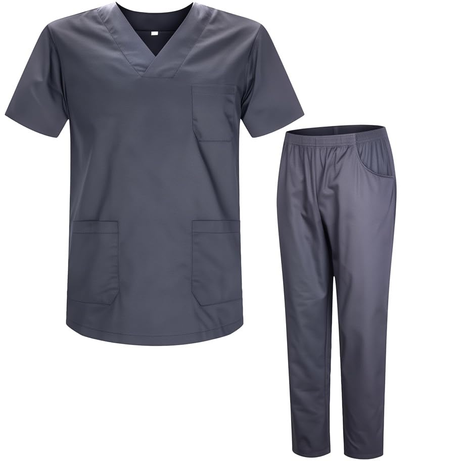 Victory KAIXUAN - Uniforme Sanitaria DE MÉDICO Enfermera Limpieza HOSTELERÍA - Pijama Sanitario Unisex – Casaca Y PANTALÓN SANITARIO Conjunto – Serie 817&8312 (Gris oscuro -51, M)