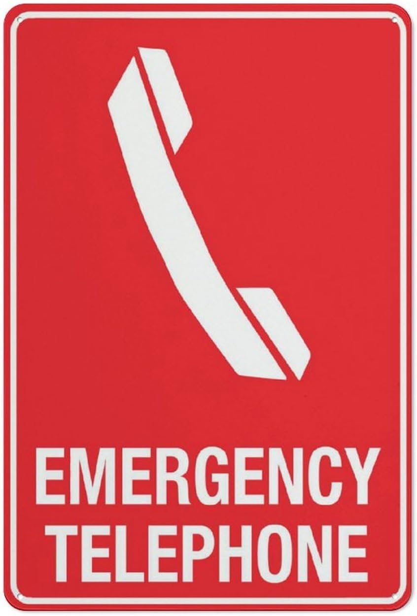 Emergency Telephone Red Rust Free Aluminum Sign - Rustproof, Multicolor Decor with Pre-Drilled Holes for Factory, Office - 12x8 Inch​