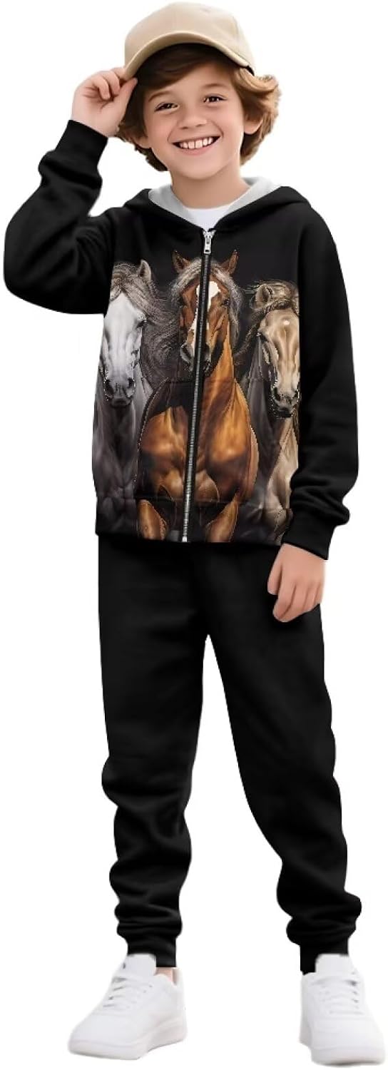 Renewold Boys Girls Tracksuits Kids Zipper Hoodie Sweatshirt Sweatpants 2 Pieces Outfits Set Long Sleeve Clothing Sets