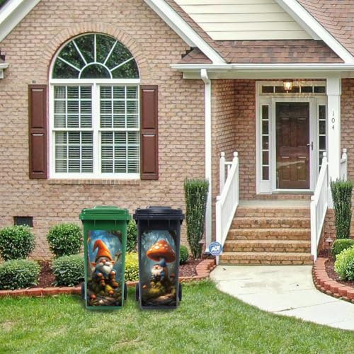 Image of Peacoblue Wheelie Bin Stickers 2 Sheets Forest and Gnomes Sticky Dustbin Stickers Decals, 15 inch x 32 inch Waterproof Large Wraps for Trash Cans Bins Fridges Door Wall Garden Outdoor Indoor Patio Decor