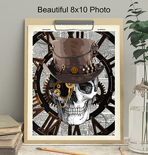 Steampunk Skull Dictionary Art - Cool 8X10 Goth Wall Decor Poster - Victorian Gothic Home Decoration - Cool Unique Gift For Punk Fans - Unframed Picture Photo Print #TOP3