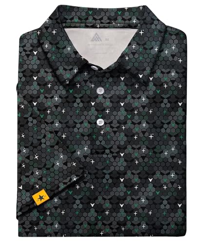 Image of ZITY Mens Golf Polo Shirts Short Sleeve UPF 50+ Performance Moisture Wicking Print Pattern Casual Collared Golf Shirt for Men