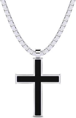 Black Onyx Pendant Necklaces for Men Cross Pendant Necklace 925 Sterling Silver 10K 14K 18K Gold Cross Pendant Necklace with Black Onyx