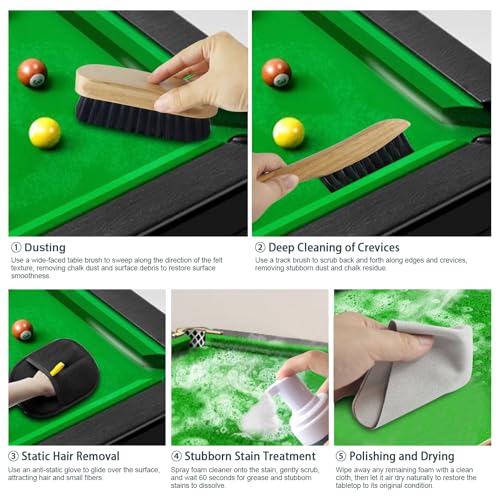 Foam Billiard Tables Cleaner Spray with 2 Pool Table Brushes, 1 Static Gloves, 1 Cloth - Essential Pool Table Cleaning Kit & Billiards Pool Table Accessories Kit for Billiards Players