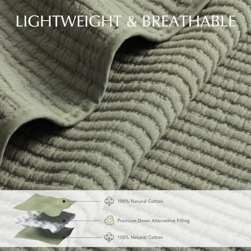 Image of EVERGRACEHOME Cotton Ribbed Matelasse Coverlet Set, King, Dried Sage | Soft Lightweight Bedspread, 3 Pieces, Breathable Cozy Oversized Quilted Bedding Set for All Seasons, with 2 Pillow Shams