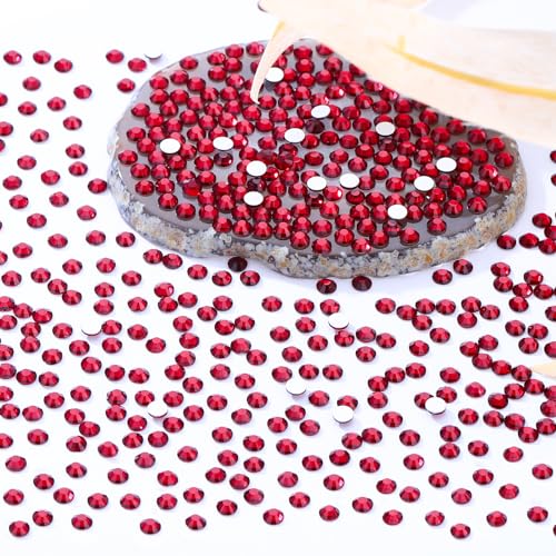 Image of Siam Flatback Rhinestones, Glass Rhinestones for Nail Art and Craft, Glue Fix, Loose Crystal Gemstones(Siam, SS4, 2880pcs, 1.5-1.7mm)