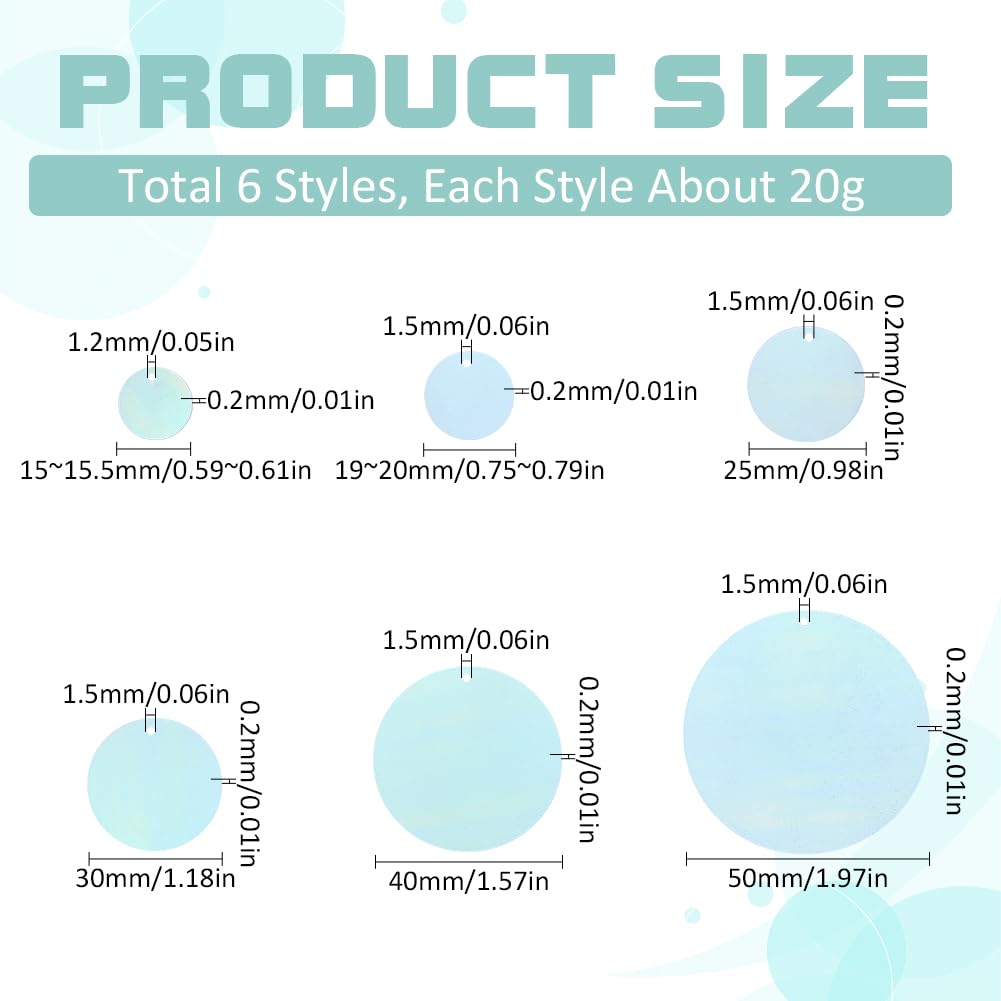 SUNNYCLUE 120G 6 Sizes Transparent Sequins Flat Paillettes Bulk Clear Plastic PVC Round Iridescent Applique Art Glitters Hole Loose Decor Sequin for Sewing Crafts DIY Embroidery Ornaments Accessories - Image 2