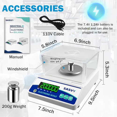 Image of Lab Scale 500g x 0.001g Scientific Scale g /oz /ct /lb High Precision Digital Electronic Analytical Balance for Jewelry Kitchen Laboratory School, Includes 200g Calibration Weight&Battery