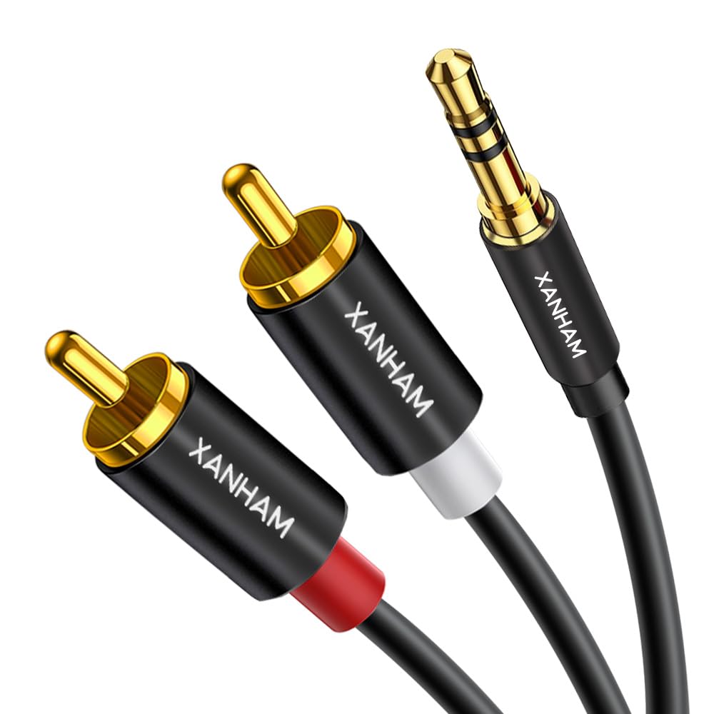 Adapterkabel, 3,5 mm auf 2 Cinch-Stecker, 5 m, Aux TRS 1/8 Zoll Klinke auf 2 Cinch-Stecker auf Stecker, Y-Splitterkabel für HiFi-System, Telefon, Lautsprecher, MP6, Tablet, HDTV