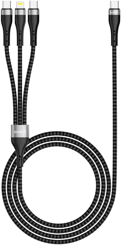 Zore ZR-45 3in1 USB-A to Lightning - Type-C - Type-C Şarj ve Data Kablosu 20W 1.5M Siyah