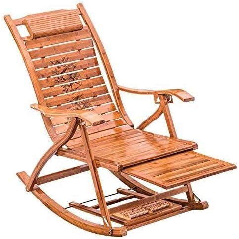 HANFCB Garden Loungers And Recliners Sun Loungers Bamboo Outdoor Rocking Chair Porch Rocker for Adult with Massage Footrest Adjustable Recliners Folding Lunch Break Chair