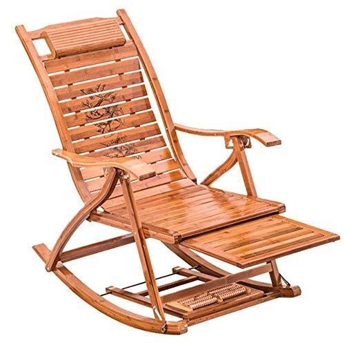 HANFCB Garden Loungers And Recliners Sun Loungers Bamboo Outdoor Rocking Chair Porch Rocker for Adult with Massage Footrest Adjustable Recliners Folding Lunch Break Chair