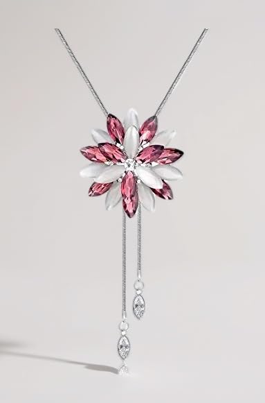 Shining Diva Fashion Crystal Flower Stylish Long Chain Pendant Necklace for Women and Girls