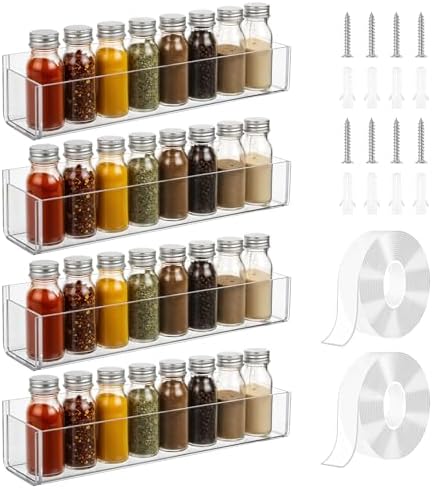 Adhesive Acrylic Spice Rack for Wall, 12 Inch Wall Mount Spice Ra...