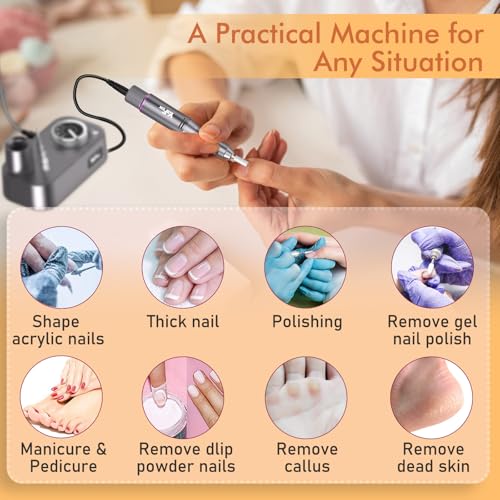 Nagelfräser für Gelnägel 35000 U/Min,YaFex 11 in 1 Elektrische Nagelfräser Professionelle mit Nagelfräser Aufsätze,Nagelfeile Maniküre Pediküre Set mit LED Lampe