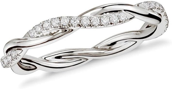 White Diamond Twisted Full Eternity Ring For Women, 14k Gold Finish Diamond Swirl Wedding Band, Ladies Crossover Anniversary Band