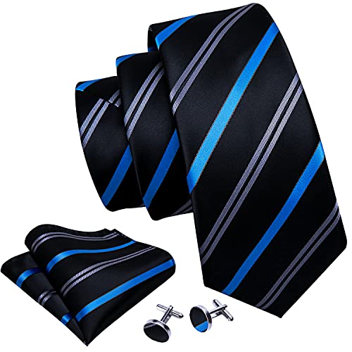 Image of Barry.Wang Plaid Ties for Men Silk Necktie Handkerchief Cuff Links Set